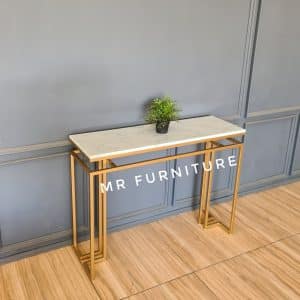 Console Table Mewah Top Marmer Putih Karrara, 110x35x80 Cm Meja Tamu Konsul Gold Besi Modern