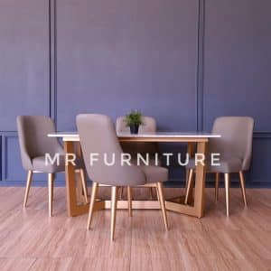 Set Meja Makan Top Marmer Carrara Kaki Hollow Gold, Dining Set Marmer Carrara Minimalis Kursi 4 Model Scandinavian