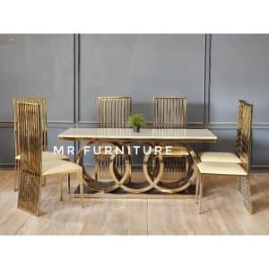 set meja makan audi stainless gold mirror kursi 6pc