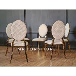 Kursi Ruang Makan Kayu Oval 50 Cm Elegan, Dining Chair Stainless Gold Warna Putih Netral