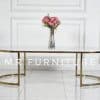 meja tamu marmer oval putih carrara gold stainles 150 cm