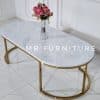 meja tamu marmer oval putih carrara gold stainles 150 cm