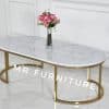 meja tamu marmer oval putih carrara gold stainles 150 cm
