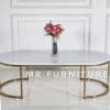 meja tamu marmer oval putih carrara gold stainles 150 cm
