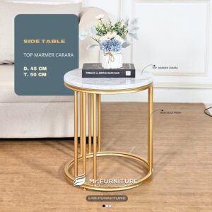 side table pipa besi gold marmer putih carrara d 45 cm