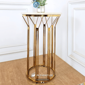 Meja Sudut Marmer Krem Minmalis Model Y Aesthetic, Sudut Meja Untuk Ruang Tamu D 50 Cm Bulat Stainless Gold