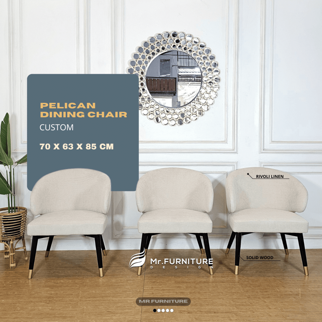 Kursi Makan Kayu 70x63x85 Cm Modern , Dining Chair Pelican Solid Natural Wood Warna Netral