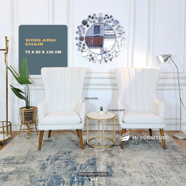 set kursi sofa single & meja kecil marmer krem