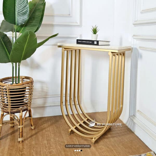 meja sudut model u top marmer krem