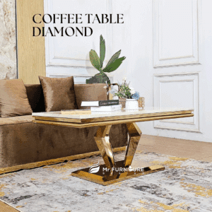 meja tamu diamond stainless gold top marmer krem