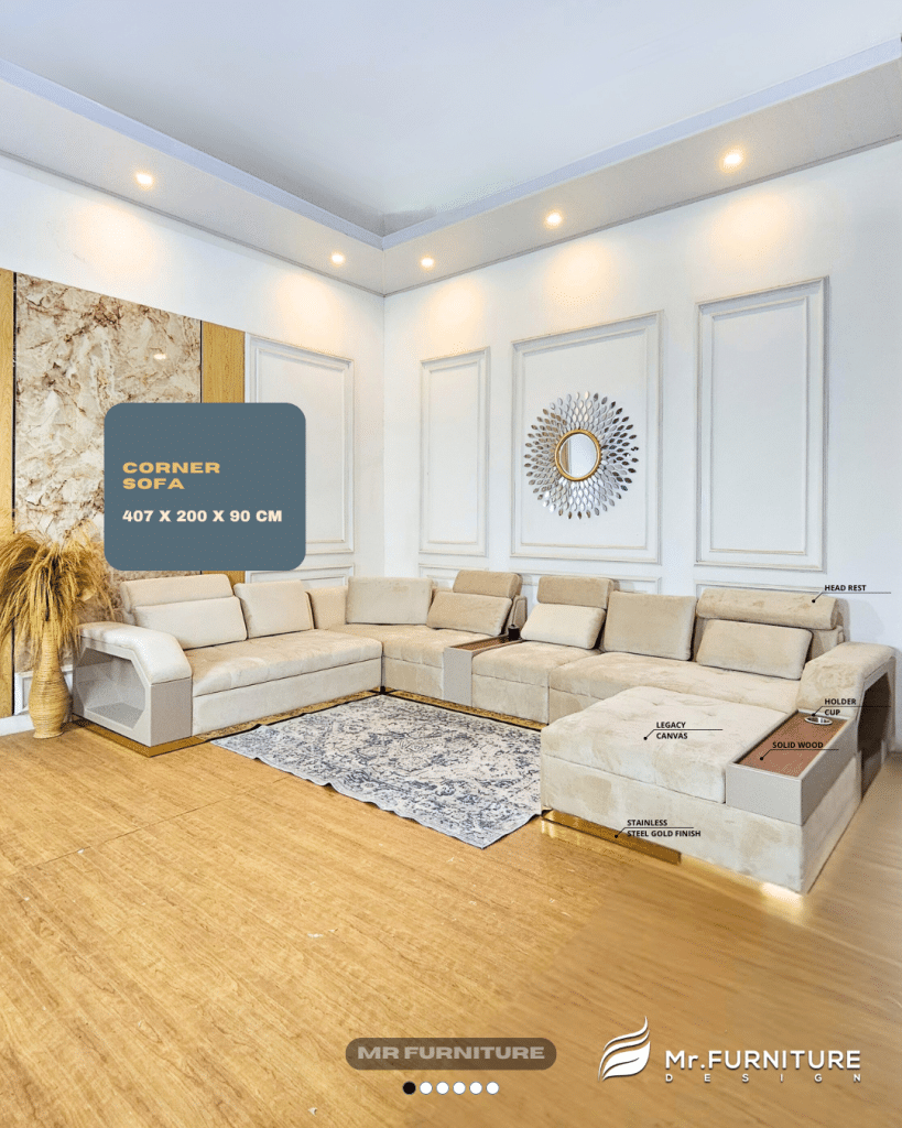 Living Room Set Sofa U Kayu Minimalis List Stainless, Sofa Set Modern 407x200x90 Cm Modern Lengkap