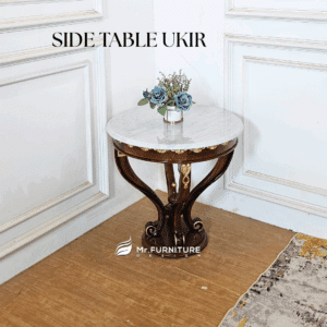 side table ukir solid wood dark brown mix gold top marmer carrara