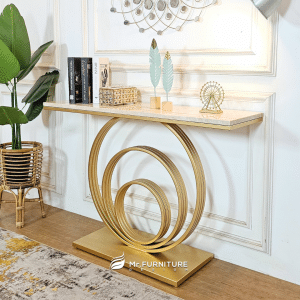 konsul meja tamu besi gold minimalis modern marmer krem, 120x35x80 cm meja tamu konsul onion ring