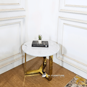 d 60 t 45 cm meja sudut minimalis stainless gold, sudut meja ruang tamu top marmer putih karrara