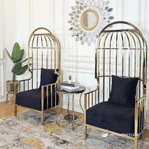 meja tamu set sofa sangkar stainless gold elegan 73 cm, sofa sangkar set meja top marmer hitam