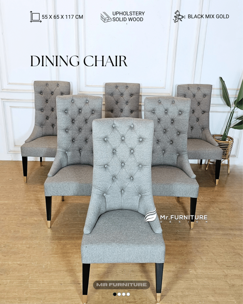 dining chair abu abu industrial modern kayu hitam, kursi ruang makan 55x65x117 cm kayu hitam x gold