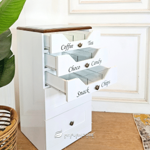 nakas kayu coffe tea minimalis duco white ruang tamu, 40x45x90 cm drawer coffe and tea kayu warna netral