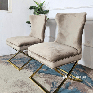 kursi makan stainless gold minimalis modern, kursi ruang makan aesthetic warna netral 55x55x45x95 cm