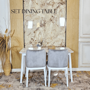 set meja makan top marmer carrara 2 kursi makan 130 x 60 x 75 cm, set meja makan marmer minimalis custom