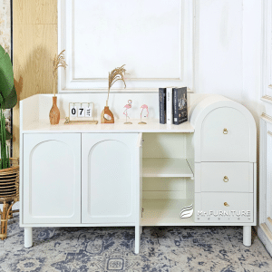 sideboard modern scandinavian white classic, 160x40x100 cm buffet kayu hiasan untuk ruang tamu