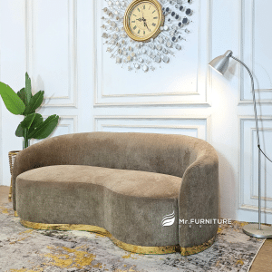 sofa curved ruang tamu kayu modern 185x90x75 cm, sofa ruang tamu liss stainless gold warna netral