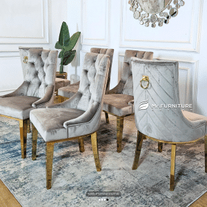 kursi ruang makan kancing modern stainless gold, dining table minimalis untuk ruang makan 55 x 55 x 103 cm