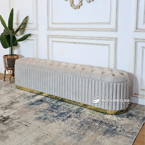 sofa bench oval minimalis elegan 200 x 45 x 50 cm, kursi bench strips liss stainless gold