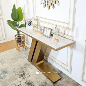 meja konsul hias kotak model zee gold marmer putih, konsul meja ruang tamu modern minimalis 140x40x85 cm