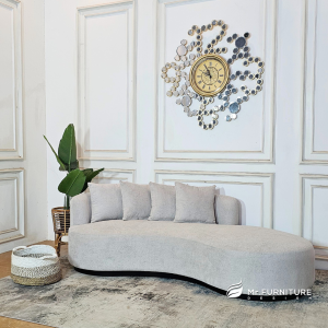 sofa curved minimalis warna netral solid wood, kursi sofa model curved 220 x 105 x 65 cm custom