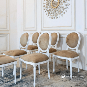 kursi makan aesthetic solid wood klasik minimalis, dining chair oval putih klasik 52 x 60 x 97 cm