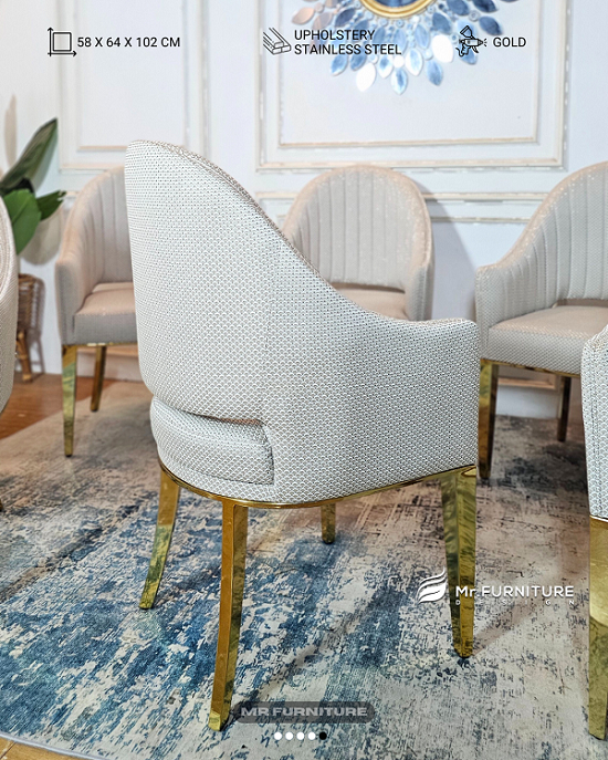 kursi ruang makan modern elegan kaki stainless gold, kursi makan estetik custom kokoh 58 x 64 x 102 cm