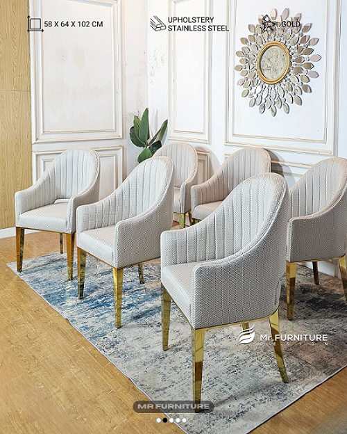 kursi ruang makan modern elegan kaki stainless gold, kursi makan estetik custom kokoh 58 x 64 x 102 cm