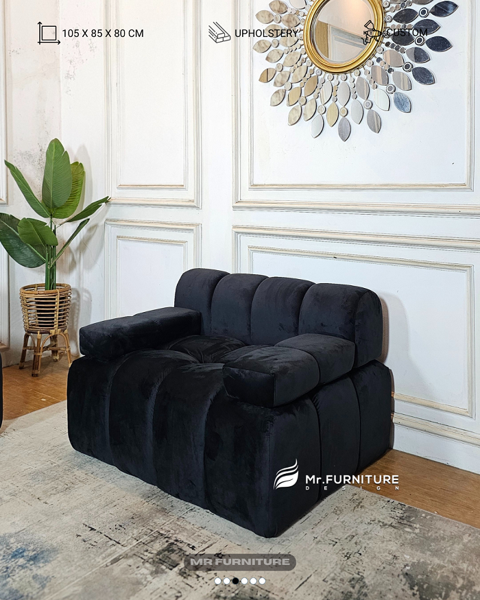 sofa tofu solid wood minimalis modern 105 x 85 x 80 cm, sofa nyaman royal foam hitam custom
