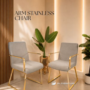 kursi arm stainless silver minimalis modern nyaman, kursi santai lounge 56 x 70 x 98 cm