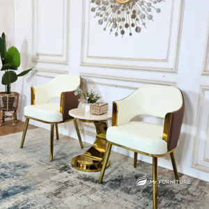 set meja unik kursi tamu curve stainless gold top marmer, set tamu elegan modern minimalis 55 x 55 x 75 cm