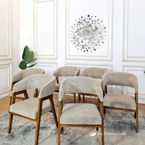 kursi makan kayu warm natural estetik 53 x 60 x 85 cm, dining chair minimalis wallnut solid wood modern