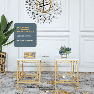 coffee table classic persegi besi top marmer carrara 40 x 40 x 45 cm, meja tamu minimalis marmer