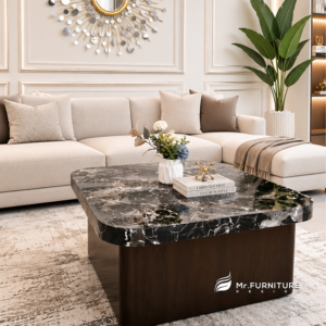 rectangle top black diamond marble elegant coffe table