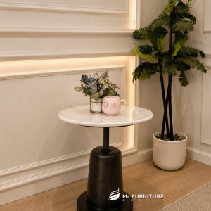 Round Corner Table Solid Wood Mixed Iron