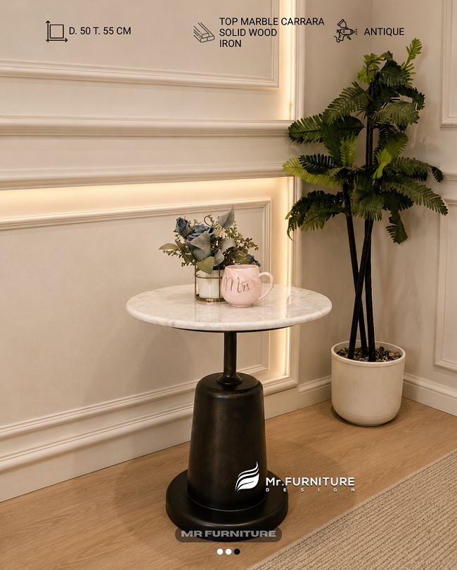 Round Corner Table Solid Wood Mixed Iron