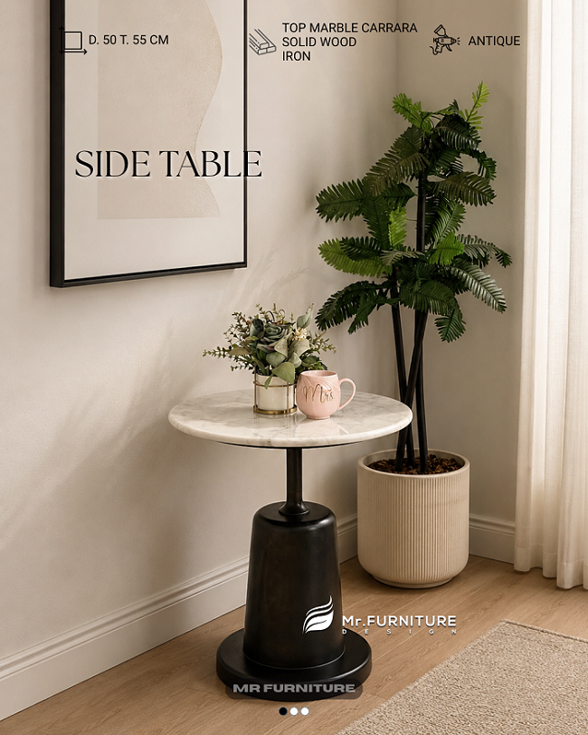 Round Corner Table Solid Wood Mixed Iron
