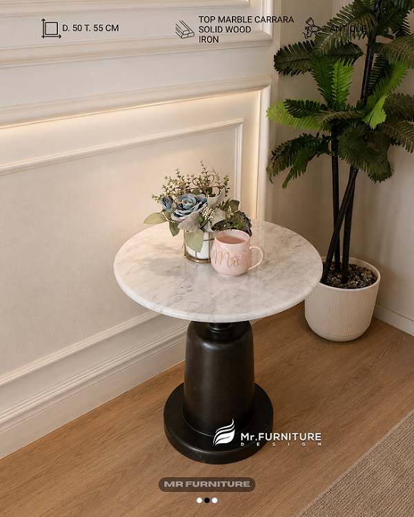 Round Corner Table Solid Wood Mixed Iron